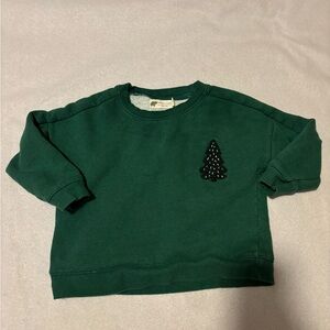 Toddler Forest Green Crewneck Sweatshirt with Tree Patch